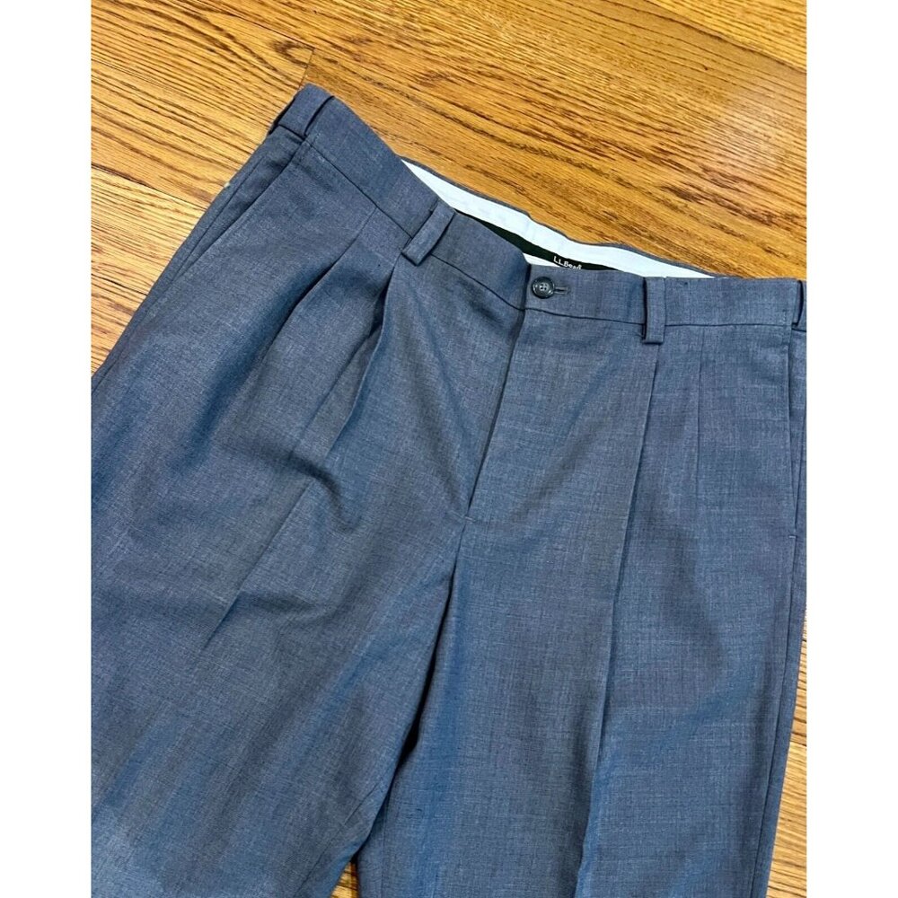 LL‎ Bean Mens Charcoal 100% Wool Comfort Waist Cuff Dress Pants 38x29 - Picture 2 of 14